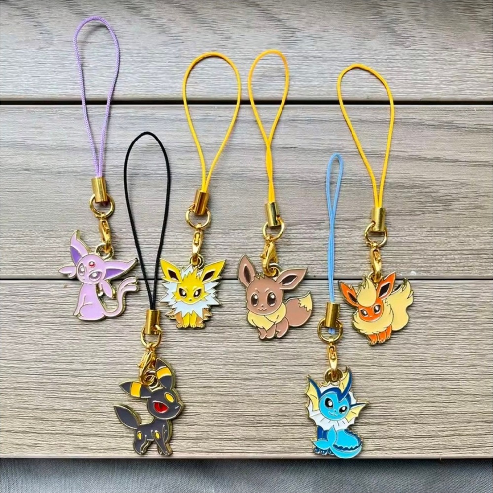 Pokemon Eevee Evolutions 6pc Lanyard Phone Charms Straps Vaporeon Umbreon Espeon
